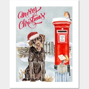 German Wirehaired Pointer Merry Christmas Santa Dog Posters and Art